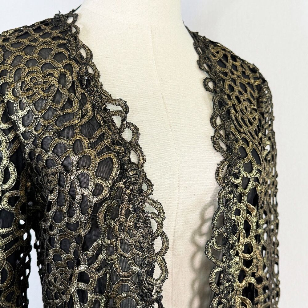 Alberto Makali | Gold and Black Mesh Open Jacket | Sz M - Picture 6 of 6